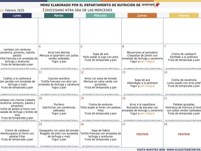 COLEGIO DIOCESANO NTRA. SRA. DE LAS MERCEDES MENU FEBRERO